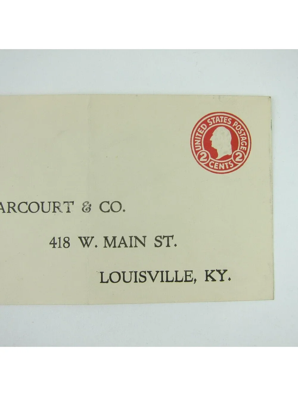 US Postal Stationery Harcourt & Co Louisville Kentucky 2 cent Washington Antique